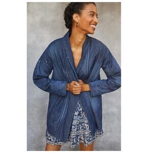 Pilcro Anthropologie Quilted Denim Kimono Jacket Paint Splatter Size XS